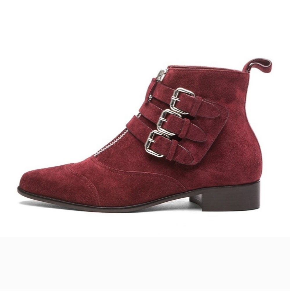 Tabitha Simmons☆ Early Burgundy Suede Ankle Boots with Buckles